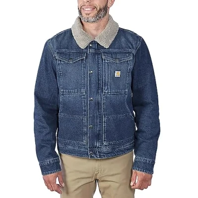 Immagine di Carhartt Herren Übergangsjacke Relaxed Fit Denim Sherpa Lined, Farbe:Beech, Größe:l Giacca in Pile, Faggio, L Uomo