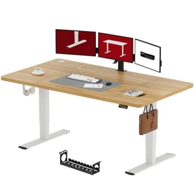 Immagine di SANODESK Scrivania Elettrica Regolabile in Altezza, Standing Desk, per Uffico con Gancio, Funzione di Memoria, Ufficio e Casa (200 * 80,Acero)