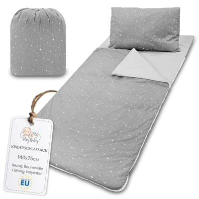 Immagine di sacco a pelo per bambini con cuscino e cerniera da 3 7 anni 140 x 75 cm interni asilo scuola materna coperta integrata Oeko Tex Galassia