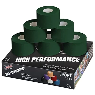 Immagine di ALPIDEX 6 x Sport Tape 3,8 cm 10 Nastro Adesivo Molti Colori 100% Cotone Non Elastico, Colore:Verde