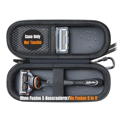 Immagine di Woollo custodia in PU compatibile con Gillette Fusion 5 rasoio umido da uomo portatile duro impermeabile per 5, Nero