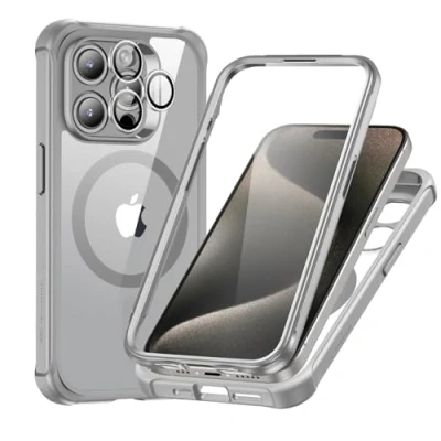 Immagine di ESR Custodia Set per iPhone 16 Pro, e 1 di protezioni lenti individuali, Protezione livello militare a copertura totale, Resistente ai graffi, Serie Armor, Grigio Trasparente
