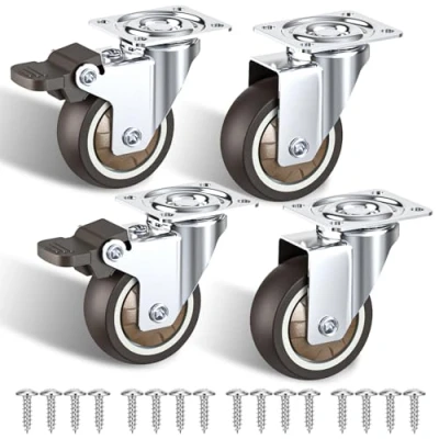 Immagine di Ruote per Mobili 50mm Carrello Silenziose TPR Rotelle Capacità Totale 120KG Set di 4 (2 con Freni e 2 Senza)
