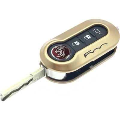 Immagine di Nordecco Custodia per chiave Fiat 500, 500C, 500L, Abarth, Grande Punto, Brava, Panda Stilo, Linea a 3 pulsanti, colore: oro