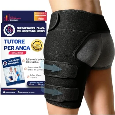 Immagine di Tutore per l’Anca Ideato da Medici Supporto della Coscia Dolori Causati Nervo Sciatico e Sindrome del Piriforme Fascia Inguine a Compressione Donna Uomo (Taglia S/M, Nero)