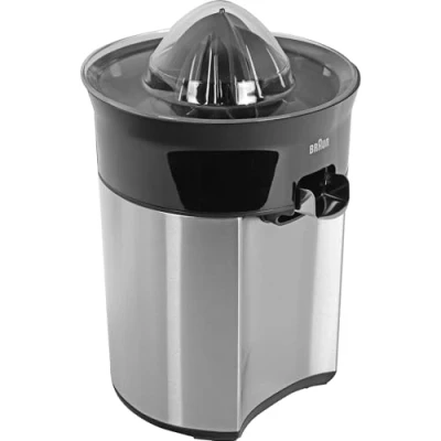 Immagine di Braun CJ5050BK Spremiagrumi, Avvio e Arresto Automatici, Base Antiscivolo, Pratico Beccuccio, Coperchio di Protezione, Sistema Direct Serve, Antigoccia, a Pressione, 60watt, Acciaio/Nero