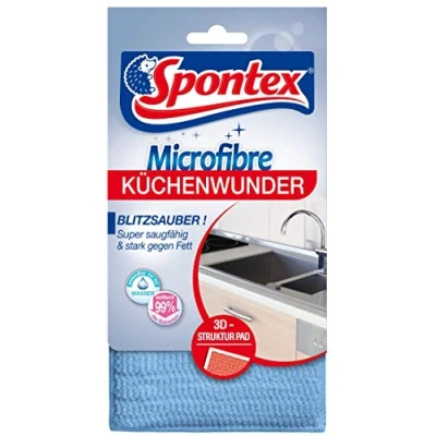 Immagine di Spontex Panno in microfibra 3D con anima spugna, ideale per tutte le superfici della cucina, efficace contro sporco e residui di grasso, 1 pezzo
