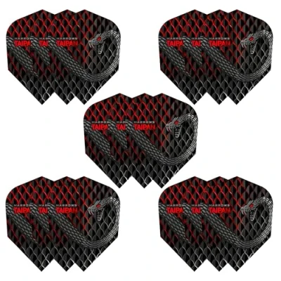Immagine di Harrows Taipan Set di 5 alette per freccette (15 totali), 100 micron, extra resistenti, realizzate nel Regno Unito, accessori professionali freccette, colore rosso