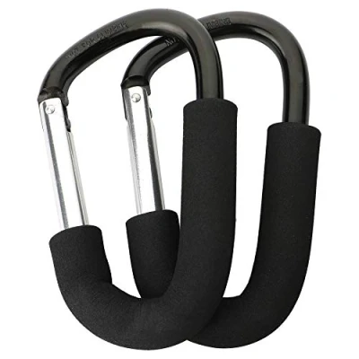 Immagine di GTIWUNG 2 Pezzi Gancio Universale Passeggino, Moschettone a Multiuso, Aggancio per Borse con Imbottitura di Protezione, Clip Hook Stroller Organizer, Nero