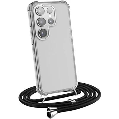 Immagine di MyGadget Cover per Samsung Galaxy S23 Ultra Custodia con Corda Case Cordino Trasparente Antiurto Bumper Laccio Tracolla Practical Stylish Nero