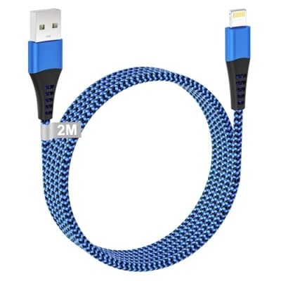 Immagine di Cavo iPhone 2M, Lightning Certificato Apple MFi USB Cavetto Ricarica Nylon Filo Caricatore Caricabatterie per 14 13 12 11 XS XR X 8 7 6s 5 iPad