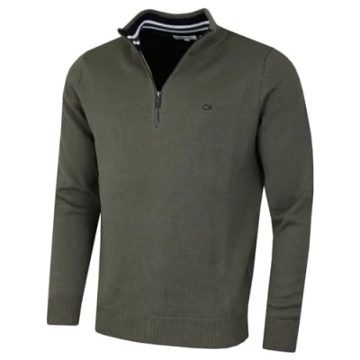 Immagine di Calvin Klein Maglione da uomo 2024 in cotone lavorato a maglia con mezza zip, Khaki Sport, 4XL