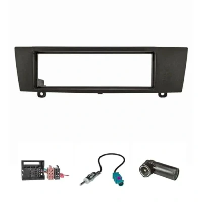 Immagine di tomzz Audio 2404 035 Il set di lunetta radio si adatta compatibile con bmw 1er e87 3er e90 z4 e89 nero adattatore quadlock iso, antenna Fakra din iso