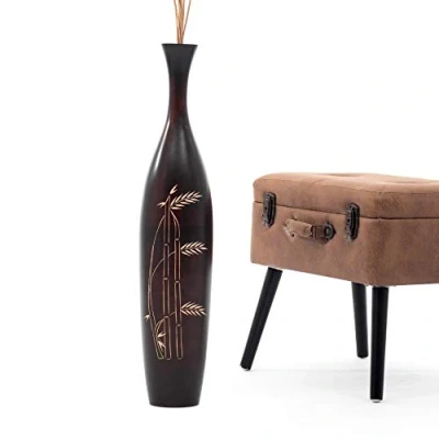 Immagine di Leewadee Grande Vaso Da Terra: Alto Stile Boho In Legno Di Mango Per Rami Pampa, 70 cm, Marrone