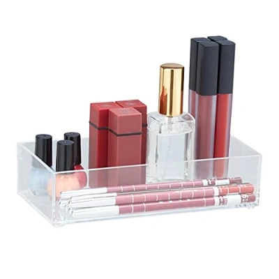Immagine di Relaxdays Organizer Portaoggetti da Cassetto, Scrivania Ufficio, Cucina o Bagno, Box Trucchi, 5x19x9,5 cm, Trasparente, 1 pz