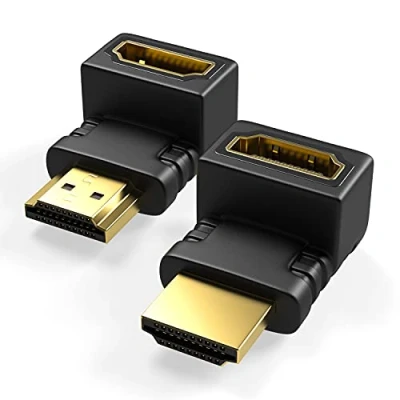 Immagine di Connettore ad angolo HDMI 90 gradi e 270 gradi, adattatore retto tipo A femmina maschio contatti dorati 4K Ultra HD UHD 3D Full 1080p HDR ARC 2 pezzi