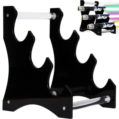 Immagine di HHUXIUE Espositore per spada laser, supporto laser da tavolo in acrilico, a 3 livelli, spade e laser. (nero)