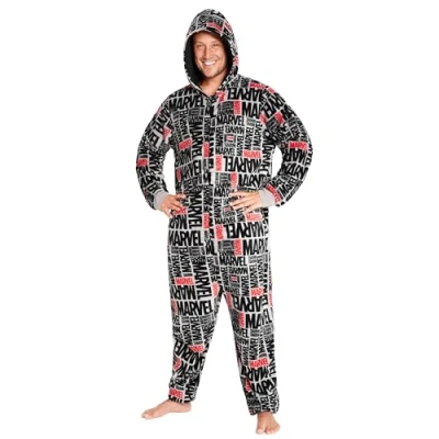 Immagine di Marvel Pigiama Intero Uomo Caldo Pigiamone in Pile con Cappuccio S 3XL Pigiami Invernali Interi Gadget Regalo (Grigio/Nero Marvel, M)