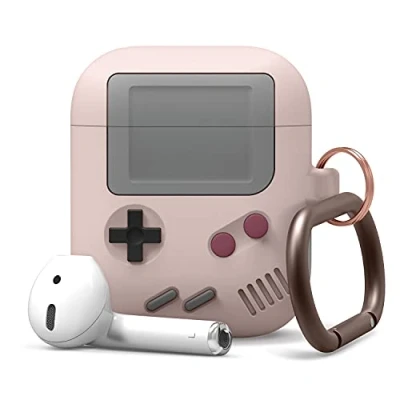 Immagine di elago AW5 Custodia Cover Compatibile con AirPods 2 &amp; 1 Design Classico Game Player Retrò Case Moschettone Portachiavi, Ricarica Wireless (Sabbia Rosa)