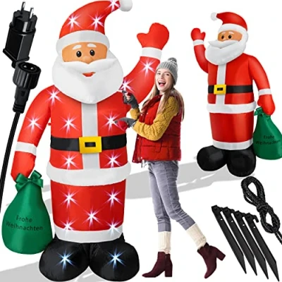 Immagine di Kesser® Babbo Natale Gonfiabile XXL Illuminato a LED con Materiale di Fissaggio Incluso Decorazione Natalizia Forma Natale, Ventilatore Silenzioso, Resistente alle intemperie IP44, 195 cm