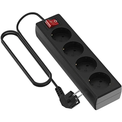 Immagine di Garza 430066 power base multipla Basic di 4 prese Schuko, cavo 1.5 mm x 5 m, colore, Nero, Medium
