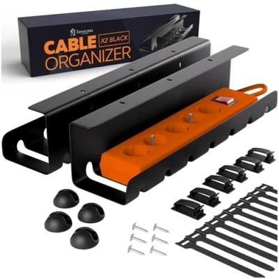 Immagine di Organizzatore Cavi Scrivania (Set da 2) in Acciaio Nero Montaggio Rapido e Facile Nascondi Resistente Pratico Fino a 5 kg