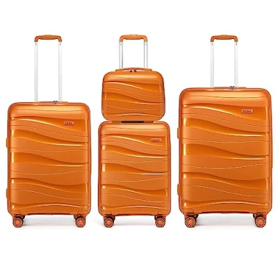 Immagine di KONO Set di 4 Valigie Rigida 35,5/56/65/75cm Polipropilene Valigia Trolley con TSA Lucchetto e Ruote (Arancione)