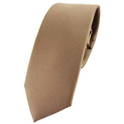 Immagine di TigerTie stretta raso cravatta marrone doratura beige uni