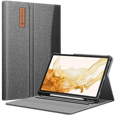 Immagine di FINTIE Custodia per Samsung Galaxy Tab S8 Plus 2022 / S7 FE 2021 2020 12.4&#039;&#039; Pollici con S Pen Holder, [Multi angli] Portfolio Cover Tasca, Grigio/Nero
