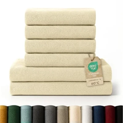 Immagine di Blumtal Asciugamani Bagno, Super Assorbenti, 100% Cotone Certificato Oeko Tex 100, Set da 2 Teli Bagno (70x140cm) + 4 (50x100cm), Sabbia