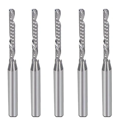 Immagine di Flauto singolo da 1/8 pollici (O flauto) a spirale End Mill CNC fresa con taglio 2 mm, lunghezza di per acrilico PVC MDF confezione 5