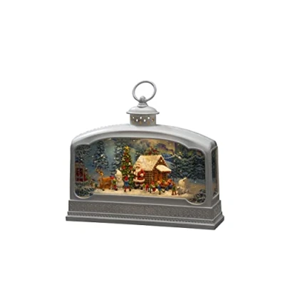 Immagine di Konstsmide Decorazione natalizia a LED, palla di neve, renna Babbo Natale e scena del villaggio, riempita d&#039;acqua, con timer 5 ore, funzionamento batteria USB, per interni, 3 x C 1,5 V (non