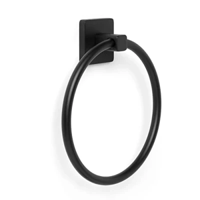 Immagine di TATAY Anello Porta asciugamani, Accessori Bagno NERO, in Acciaio Inox e Zamak, Doppio Sistema di Fissaggio con Viti Adesivi, Supporta fino a 10Kg, asciugamani Nero. 19,5 x 5 22 cm