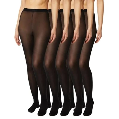 Immagine di FM London (confezione da 5), collant donna, comodi, con design elasticizzato, neri 40 denari, color carne e blu scuro struttura resistente, Nero, M