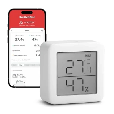 Immagine di SwitchBot Termometro Igrometro Ambiente Umidità e Temperatura Interno Bluetooth per Casa, Sensore di Rugiada/VPD/Umidità Assoluta, Digitale Professionale con Memorizzazione dei Dati