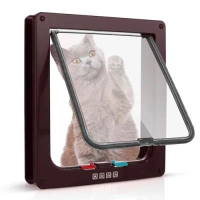 Immagine di Sailnovo porta per gatti 19 x 20 5,5 cm, marrone, taglia M, con serratura a 4 vie porte interne ed esterne, animali domestici resistente alle intemperie