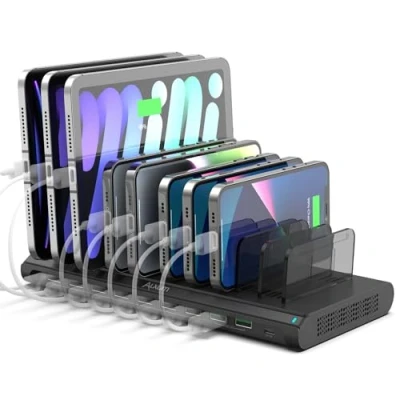 Immagine di Alxum 120W Stazione di Ricarica USB Multi Mobile 10 Porte con QC 3.0 Rapida, Del Telefono Cellulare Tipo C Tablet Nero