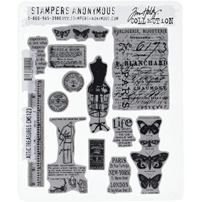 Immagine di Stampers Anonymous Tim Holtz Cling Stamp Rubber Set 7 &quot;&quot; x 8,5 &quot;, Attic Treasures