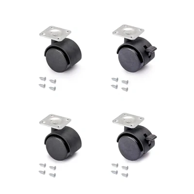 Immagine di Emuca 2036717 Set di 4 Rotelle Pivotanti Nere per Mobile con Piastra Assemblaggio e Cuscinetto a Sfere, Diametro 40 mm, 40mm
