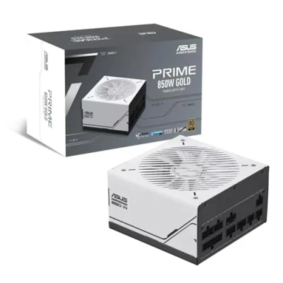 Immagine di ASUS PRIME 850W Gold, Alimentatore Modulare per PC, di Potenza, PCle Gen 5.0, 80 Plus Standard ATX 3.0, Ventola con Doppio Cuscinetto a Sfera, Bianco, GOLD