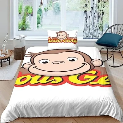 Immagine di LENTLY Giorgio Curioso Set Di Biancheria Da Letto Con Stampa 3D Federe Copripiumino Chiusura A Cerniera Morbida Microfibra Per Copripiumini Single（135x200cm）