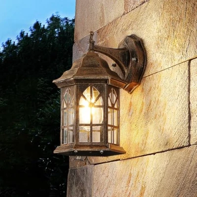 Immagine di GHiycotdl Applique Da Esterno Impermeabile,E27 IP44 Lampada Interno Retrò,Applique Parete Realizzata In Vetro E Alluminio,Per Casa Porta Di Scale Giardino