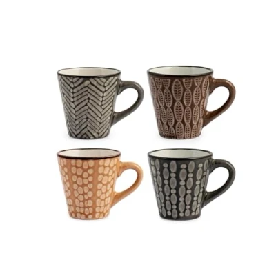 Immagine di H&amp;h set 6 tazze caff ethnic in stoneware senza piatto colori cc100