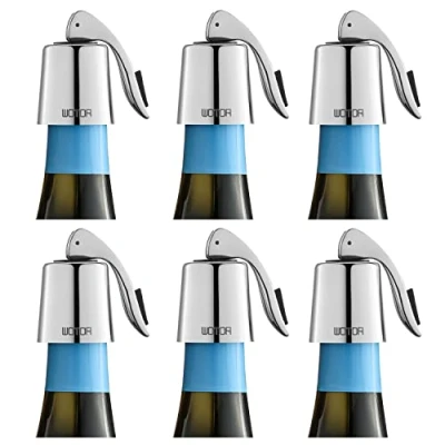 Immagine di WOTOR Tappi bottiglie vino in acciaio inox, Tappo per con guarnizione silicone, riutilizzabile accessori vino, a prova di perdite, mantenere il fresco, confezione da 6 (argento)