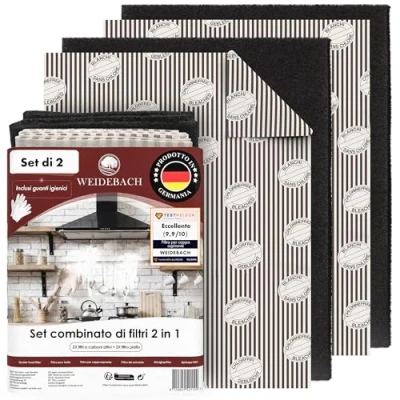 Immagine di WEIDEBACH® 2 filtri in 1 per cappa aspirante con carbone attivo e filtro grasso, 57 x 47 cm [ritagliabile] solo 1,2 di spessore cappa, a