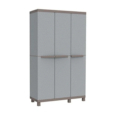 Immagine di Terry, C Rattan 102a, Armadio da Esterno Interno, Multifunzionale, Tre Ante Effetto Rattan, 2 Vani Interni Separati. Materiale: Plastica, Dimensioni: 102x39x170 cm
