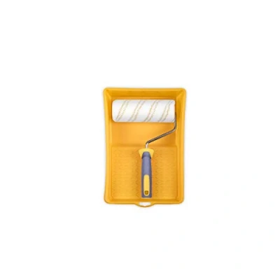 Immagine di HARDY WORKING TOOLS Rullo di Vernice Set, Rotolo e vasca colorati, poliestere, Altezza del pelo 12mm, Lunghezza 18cm, Diametro 48mm, bianco giallo grigio