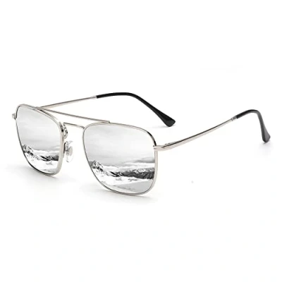 Immagine di JIM HALO Retro Piazza Occhiali da Sole Lente di Vetro Premium Occhialo Metallici Piatti Uomini Donne (Argento/Argento a Specchio)