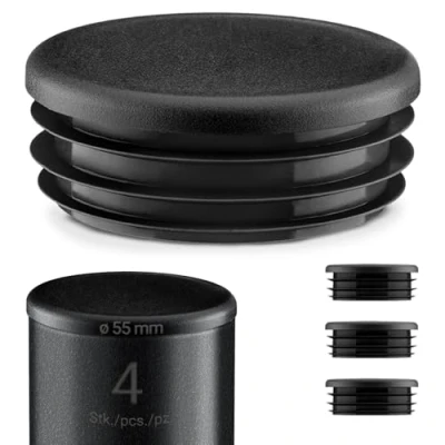 Immagine di EMFA ®, tappi a lamelle rotondi, 55 mm, colore nero, 4 pezzi, rotondi per tubi in acciaio, plastica, plastica da 5,5 cm