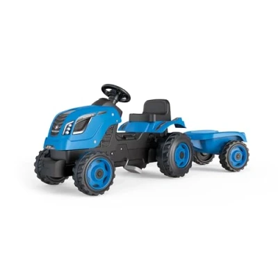 Immagine di Smoby Trattore Farmer XL blu, 7600710129, +5 anni, con rimorchio removibile, sedile regolabile, cofano apribile